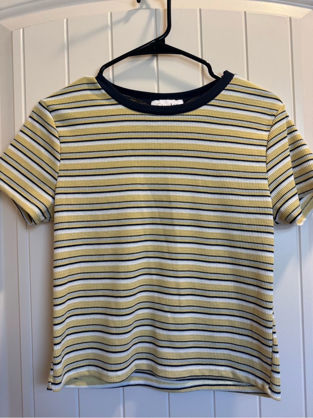 Yellow Stripe Short Sleeve Tee with Navy Trim